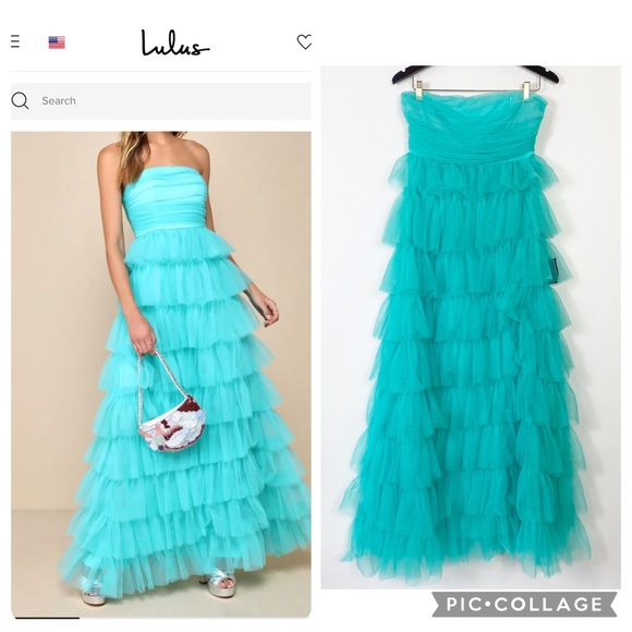 Lulus Dresses & Skirts - Lulus Teal Green Tulle Strapless MaxiDress Elegant Wedding Guest Party Ball Sz L